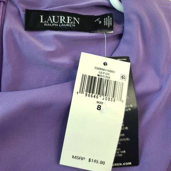 Lauren Ralph Lauren Stretch 3/4 Sleeves Crewneck Formal Wisteria Dress - Picture 8 of 13
